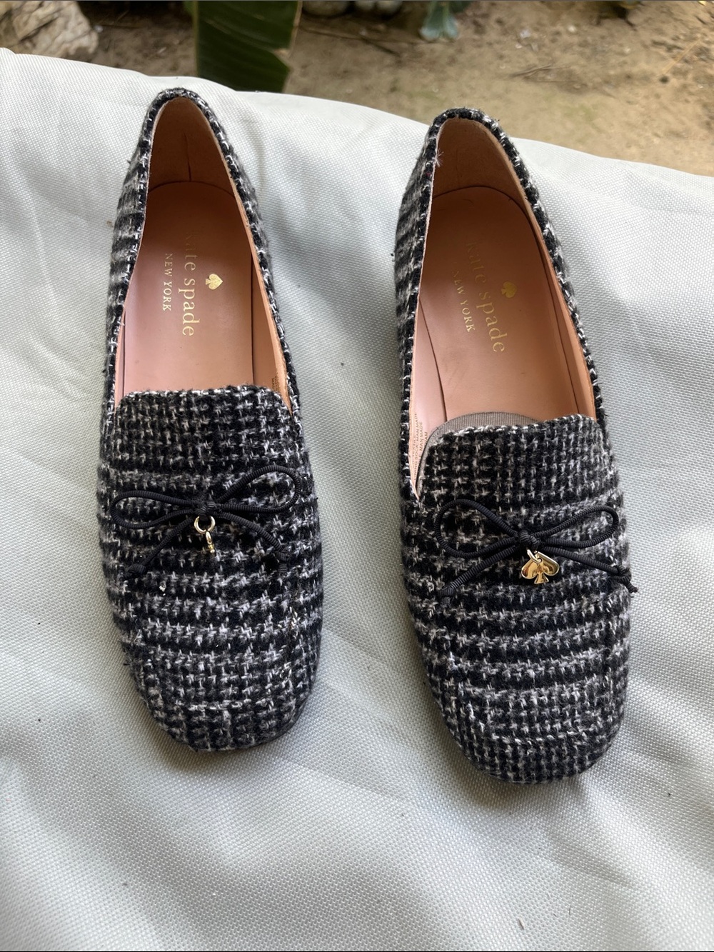 kate spade Black and White Tweed Loafers